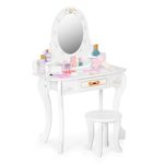 Jucarii, Copii si Bebe - Jucarii si jocuri - Jucarii de rol - Frumusete, bijuterii si accesorii fetite - Masuta de toaleta copii Ecotoys, lemn, accesorii si oglinda, roz KID003983 - Infinity.ro