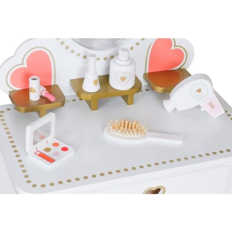 Jucarii, Copii si Bebe - Jucarii si jocuri - Jucarii de rol - Frumusete, bijuterii si accesorii fetite - Masuta de toaleta Ecotoys, lemn, trusa accesorii, alb KID977215 - Infinity.ro