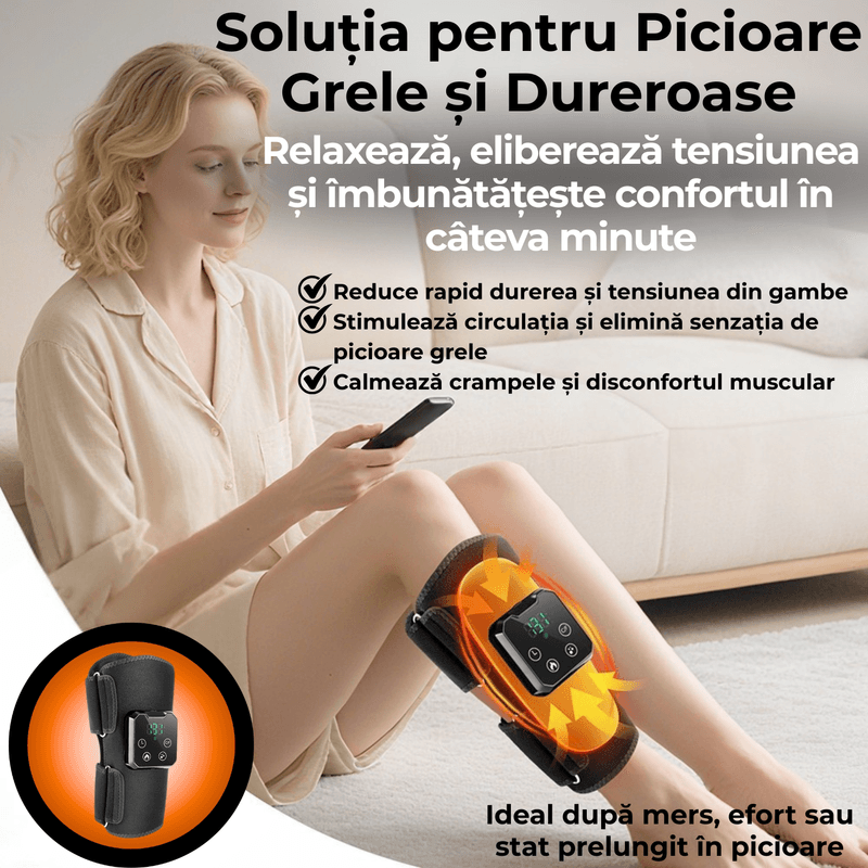 Ingrijire personala si Cosmetice - Sanatate si wellness - Articole wellness - Aparate si dispozitive de masaj - Aparat Masaj Gambe JustNet®, Masaj cu Aer tip Drenaj Limfatic si Incalzire, Ecran LED, Baterie 4000mAh, Incarcare USB-C - Infinity.ro