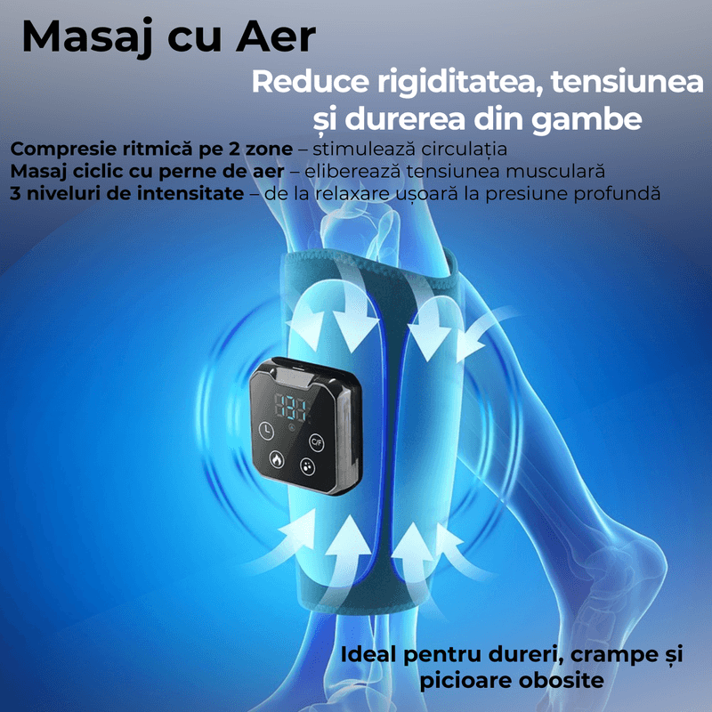 Ingrijire personala si Cosmetice - Sanatate si wellness - Articole wellness - Aparate si dispozitive de masaj - Aparat Masaj Gambe JustNet®, Masaj cu Aer tip Drenaj Limfatic si Incalzire, Ecran LED, Baterie 4000mAh, Incarcare USB-C - Infinity.ro