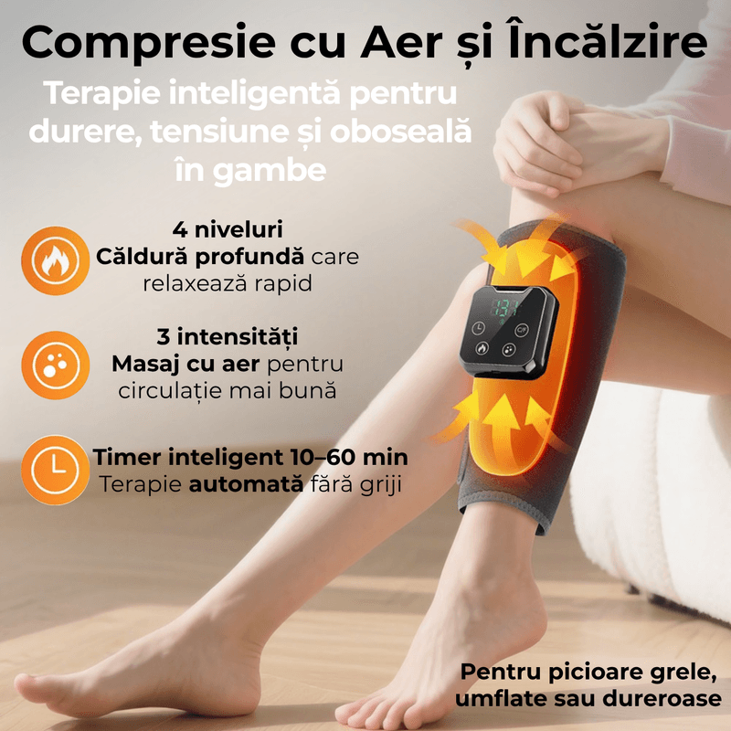 Ingrijire personala si Cosmetice - Sanatate si wellness - Articole wellness - Aparate si dispozitive de masaj - Aparat Masaj Gambe JustNet®, Masaj cu Aer tip Drenaj Limfatic si Incalzire, Ecran LED, Baterie 4000mAh, Incarcare USB-C - Infinity.ro