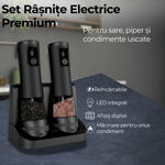 Casa si Gradina - Bucatarie si vesela - Ustensile bucatarie - Rasnite si dozatoare condimente - Set 2 Rasnite Electrice JustNet® pentru Sare, Piper si Condimente, Iluminare LED si Afisaj Digital, Baza Incarcare USB-C - Infinity.ro
