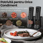 Casa si Gradina - Bucatarie si vesela - Ustensile bucatarie - Rasnite si dozatoare condimente - Set 2 Rasnite Electrice JustNet® pentru Sare, Piper si Condimente, Iluminare LED si Afisaj Digital, Baza Incarcare USB-C - Infinity.ro