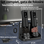 Casa si Gradina - Bucatarie si vesela - Ustensile bucatarie - Rasnite si dozatoare condimente - Set 2 Rasnite Electrice JustNet® pentru Sare, Piper si Condimente, Iluminare LED si Afisaj Digital, Baza Incarcare USB-C - Infinity.ro