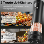 Casa si Gradina - Bucatarie si vesela - Ustensile bucatarie - Rasnite si dozatoare condimente - Set 2 Rasnite Electrice JustNet® pentru Sare, Piper si Condimente, Iluminare LED si Afisaj Digital, Baza Incarcare USB-C - Infinity.ro