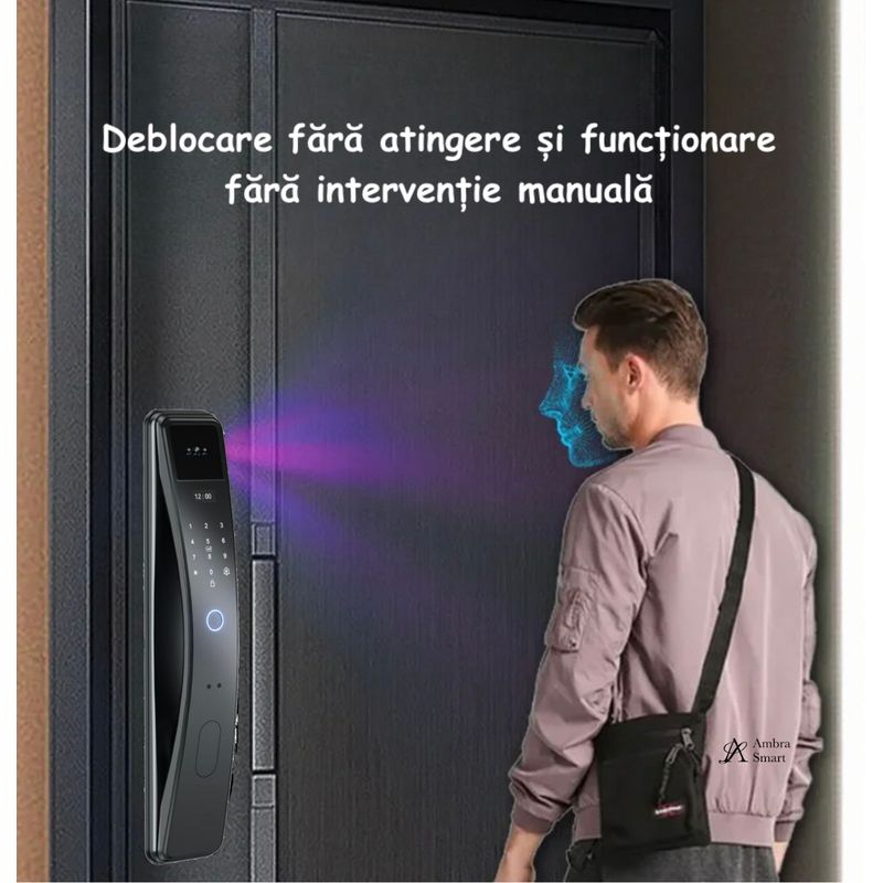 Casa si Gradina - Constructii - Feronerie si accesorii - Broaste si yale - Yala Inteligenta ambrasmart cu Recunoastere Faciala 3D, Interfon si WiFi, Negru, Sistem de Deblocare Multifunctional - Infinity.ro