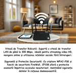 PC, gaming si accesorii - Retelistica - Wireless - Routere Wireless - Router Wireless ambrasmart 4G/5G WiFi LTE Cat4, 300 Mbps Conectivitate Stabila si Securizata, Negru - Infinity.ro