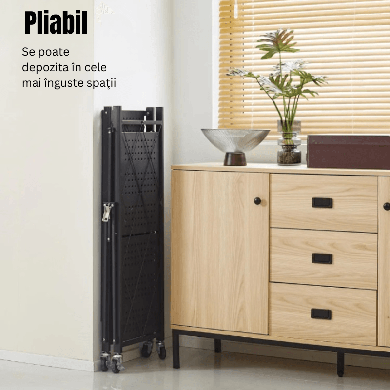 Casa si Gradina - Mobilier - Biblioteci si rafturi - Rafturi - Raft de Bucatarie, Dormitor, Baie Living, Metalic, Roti, 4 Polite, montaj prin clipsare, Pliabil, 72 X 38 X 126 cm - Infinity.ro