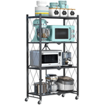 Casa si Gradina - Mobilier - Biblioteci si rafturi - Rafturi - Raft de Bucatarie, Dormitor, Baie Living, Metalic, Roti, 4 Polite, montaj prin clipsare, Pliabil, 72 X 38 X 126 cm - Infinity.ro