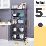 Casa si Gradina - Mobilier - Biblioteci si rafturi - Rafturi - Raft pt Bucatarie, Dormitor, Baie, Living, Metalic, cu Roti, 5 Polite, montaj  prin clipsare, Pliabil, 72 X 38 X 160 cm - Infinity.ro
