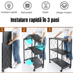 Casa si Gradina - Mobilier - Biblioteci si rafturi - Rafturi - Raft pt Bucatarie, Dormitor, Baie, Living, Metalic, cu Roti, 5 Polite, montaj  prin clipsare, Pliabil, 72 X 38 X 160 cm - Infinity.ro