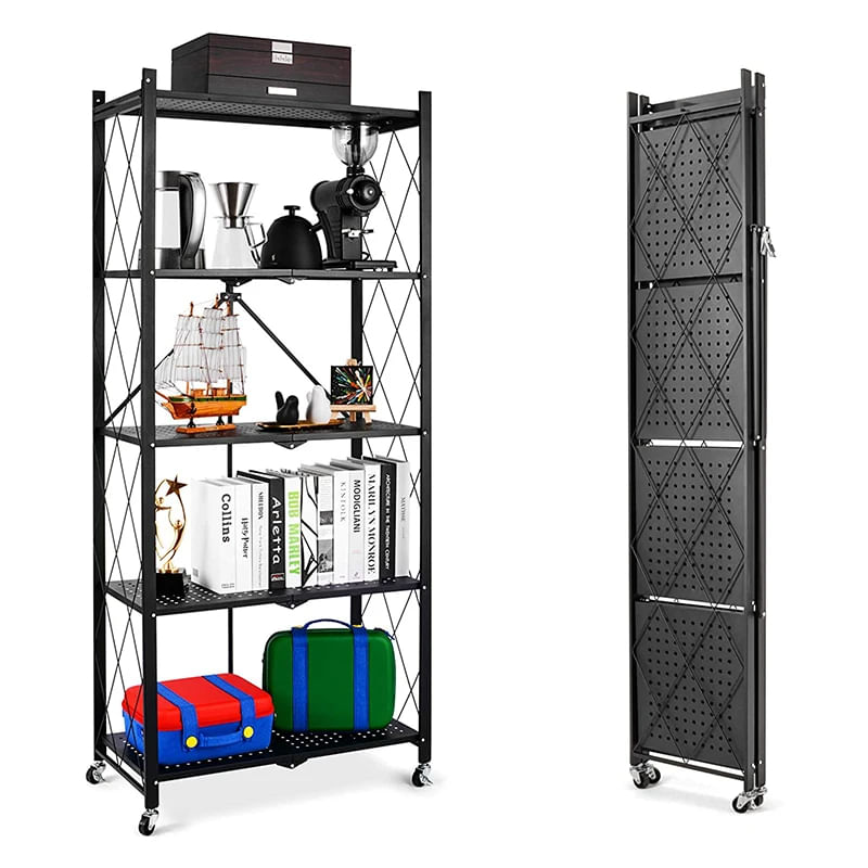 Casa si Gradina - Mobilier - Biblioteci si rafturi - Rafturi - Raft pt Bucatarie, Dormitor, Baie, Living, Metalic, cu Roti, 5 Polite, montaj  prin clipsare, Pliabil, 72 X 38 X 160 cm - Infinity.ro