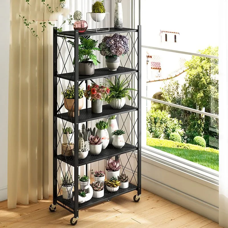 Casa si Gradina - Mobilier - Biblioteci si rafturi - Rafturi - Raft pt Bucatarie, Dormitor, Baie, Living, Metalic, cu Roti, 5 Polite, montaj  prin clipsare, Pliabil, 72 X 38 X 160 cm - Infinity.ro