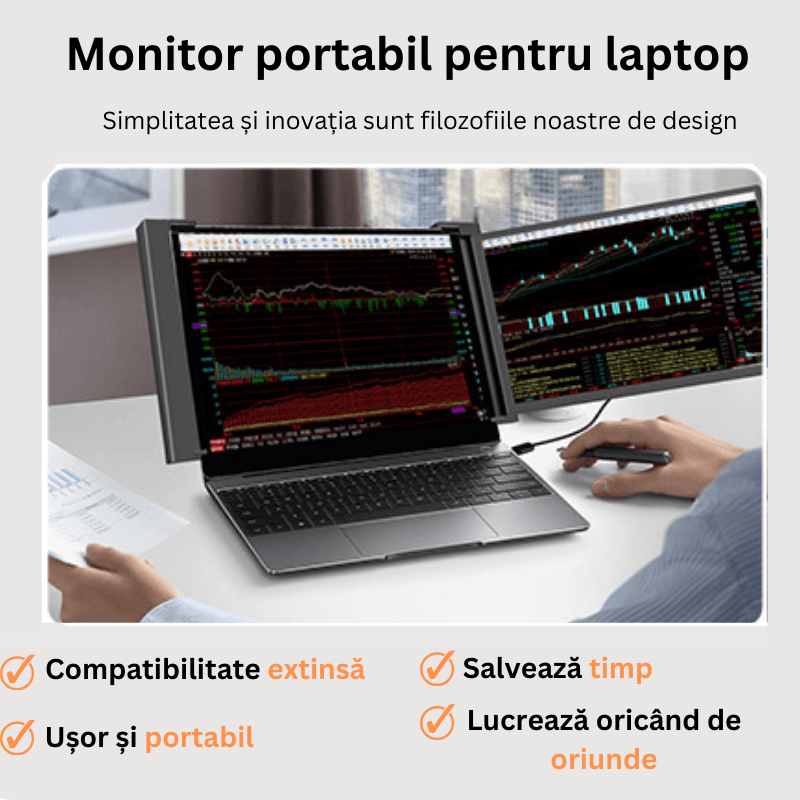 PC, gaming si accesorii - Desktop PC & monitoare - Monitoare - Monitor LED portabil pentru laptop, 15.4 inch, Full HD, compatibil cu display-urile diagonala 15.6-17.3 inch, - Infinity.ro