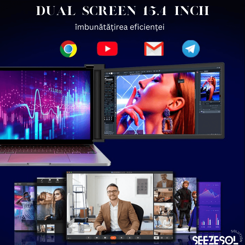 PC, gaming si accesorii - Desktop PC & monitoare - Monitoare - Monitor LED portabil pentru laptop, 15.4 inch, Full HD, compatibil cu display-urile diagonala 15.6-17.3 inch, - Infinity.ro