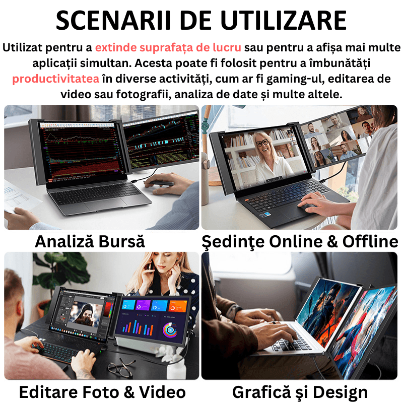 PC, gaming si accesorii - Desktop PC & monitoare - Monitoare - Monitor LED portabil pentru laptop, 15.4 inch, Full HD, compatibil cu display-urile diagonala 15.6-17.3 inch, - Infinity.ro
