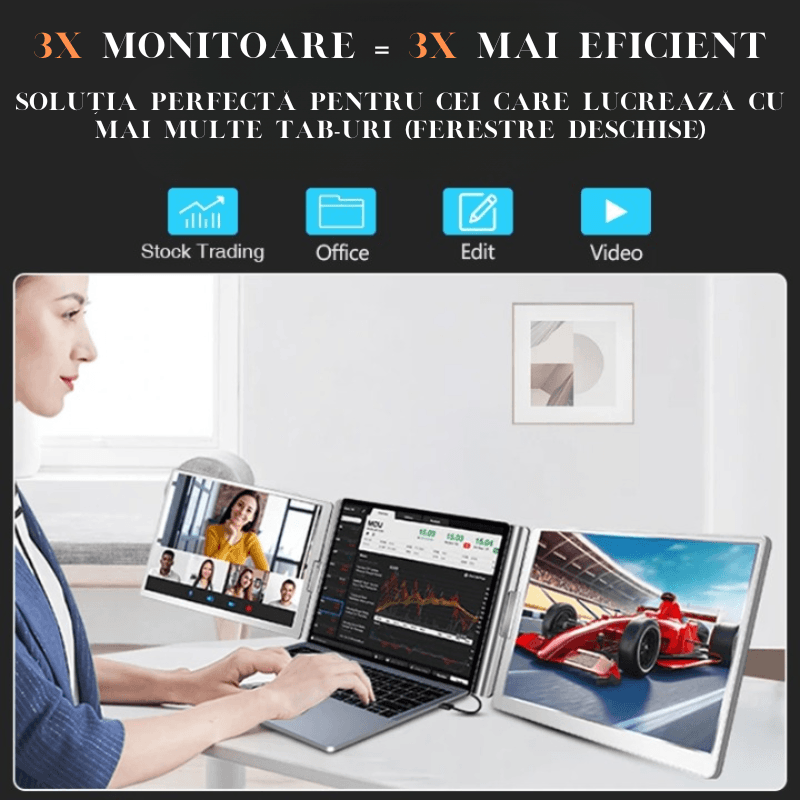 PC, gaming si accesorii - Desktop PC & monitoare - Monitoare - Monitor LED portabil pentru laptop, 16 inch, FullHD, compatibil cu display 12 -18.5 inch, Windows, Apple M1, M2, M3 chip - Infinity.ro