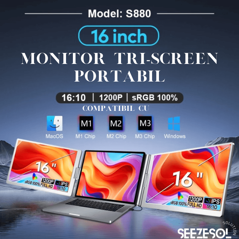 PC, gaming si accesorii - Desktop PC & monitoare - Monitoare - Monitor LED portabil pentru laptop, 16 inch, FullHD, compatibil cu display 12 -18.5 inch, Windows, Apple M1, M2, M3 chip - Infinity.ro