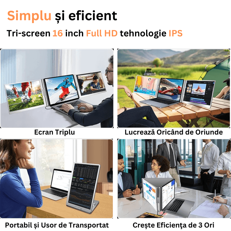 PC, gaming si accesorii - Desktop PC & monitoare - Monitoare - Monitor LED portabil pentru laptop, 16 inch, FullHD, compatibil cu display 12 -18.5 inch, Windows, Apple M1, M2, M3 chip - Infinity.ro