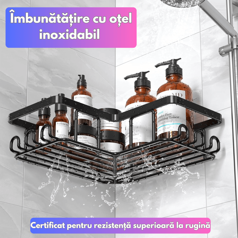 Casa si Gradina - Mobilier - Biblioteci si rafturi - Rafturi - Raft de Dus, Etajera Baie si Bucatarie, Din Otel Inoxidabil, Pentru Depozitare in Bucatarie, set 3 rafturi de dus - Infinity.ro