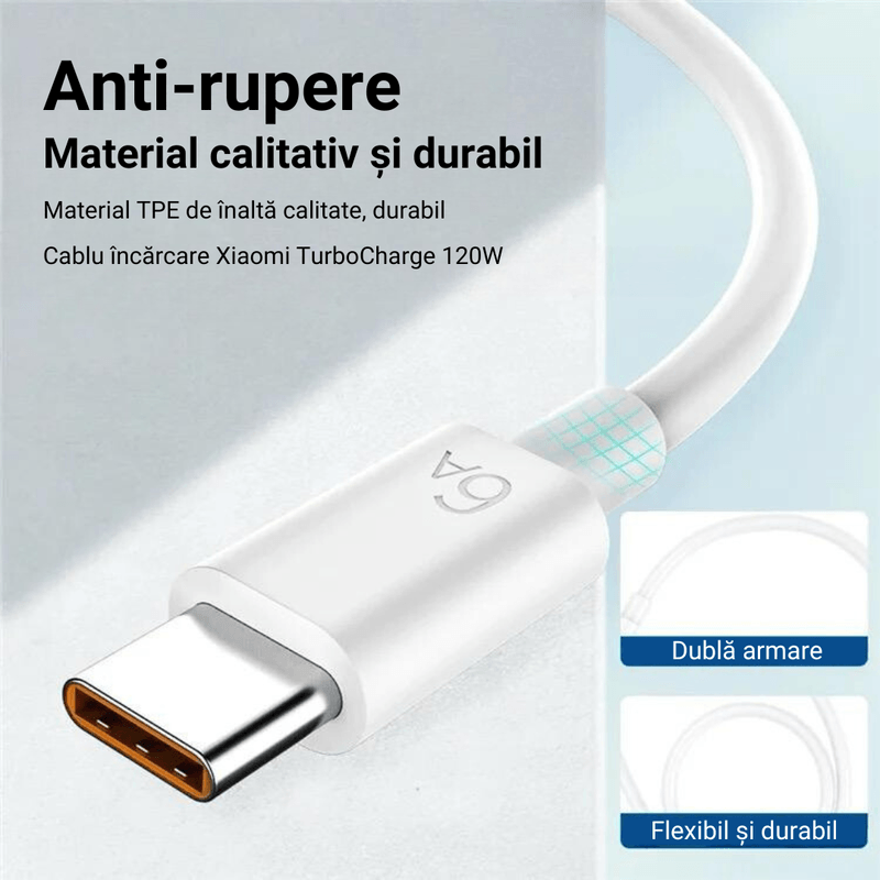Laptop, Telefoane si Tablete - Telefoane mobile si accesorii - Accesorii Telefoane - Cabluri si adaptoare telefoane - Cablu date si incarcare rapida TurboCharge 120W, PRESTIGE CHARGE®, pentru Xiaomi, PREMIUM, USB la USB-C, 1m - Infinity.ro