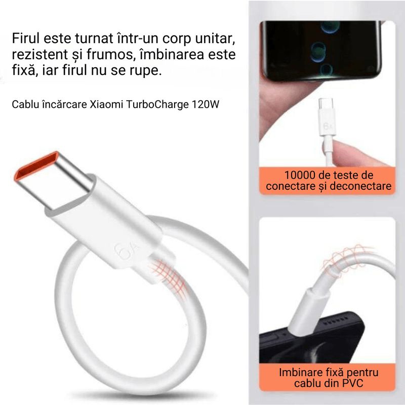 Laptop, Telefoane si Tablete - Telefoane mobile si accesorii - Accesorii Telefoane - Cabluri si adaptoare telefoane - Cablu date si incarcare rapida 6A, PRESTIGE CHARGE®, pentru Xiaomi, PREMIUM, USB la USB-C, 2m, alb - Infinity.ro