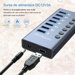 PC, gaming si accesorii - Retelistica - Hub-uri - Hub USB 7 in 1 cu buton ON/OFF, PRESTIGE CHARGE®, din aluminiu, 7 porturi USB 3.0 transfer date 5Gbps si incarcare 36W - Infinity.ro
