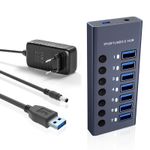 PC, gaming si accesorii - Retelistica - Hub-uri - Hub USB 7 in 1 cu buton ON/OFF, PRESTIGE CHARGE®, din aluminiu, 7 porturi USB 3.0 transfer date 5Gbps si incarcare 36W - Infinity.ro
