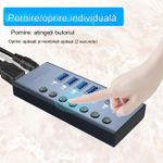 PC, gaming si accesorii - Retelistica - Hub-uri - Hub USB 7 in 1 cu buton ON/OFF, PRESTIGE CHARGE®, din aluminiu, 7 porturi USB 3.0 transfer date 5Gbps si incarcare 36W - Infinity.ro
