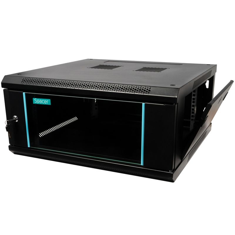 PC, gaming si accesorii - Servere - Cabinete metalice - Cabinet Retea 19″ SPACER 4U 600x600mm, Fixare Perete, Negru, Sarcina Max 60Kg - Infinity.ro
