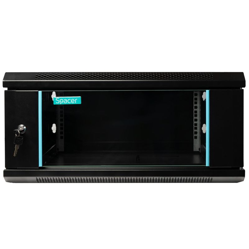 PC, gaming si accesorii - Servere - Cabinete metalice - Cabinet 19" SPACER 4U, 600x450mm, perete, negru, usa sticla, Flatpack, 60Kg - Infinity.ro