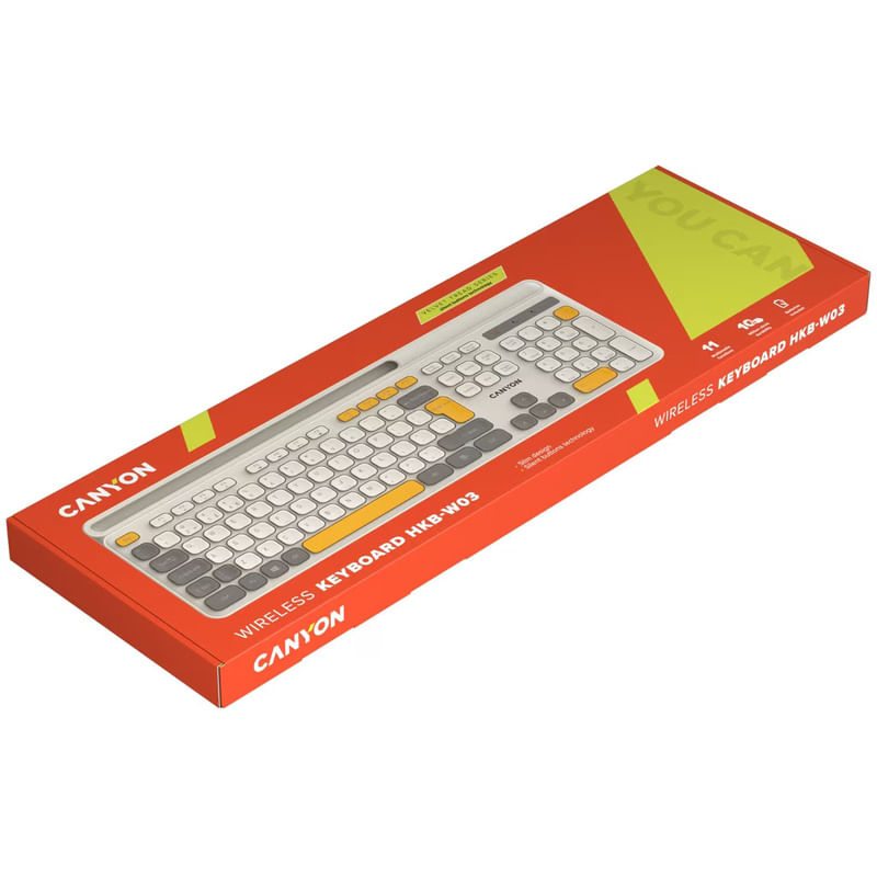 PC, gaming si accesorii - Periferice PC - Tastaturi - Tastatura Canyon HKB-W03 Wireless Beige - Infinity.ro
