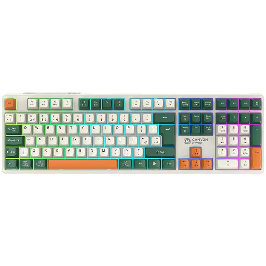 Tastatura gaming mecanica wireless CANYON Shadder GKW-11, 108 taste, Switch-uri Brown, RGB, Layout UK/US Alb