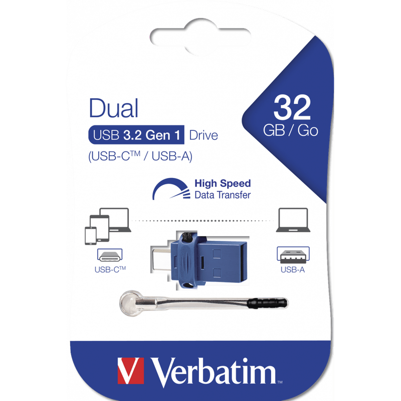 PC, gaming si accesorii - Periferice PC - Memorii USB - Stick Memorie Verbatim, Conectivitate Dubla USB-C/USB-A, 32GB, Albastru - Infinity.ro