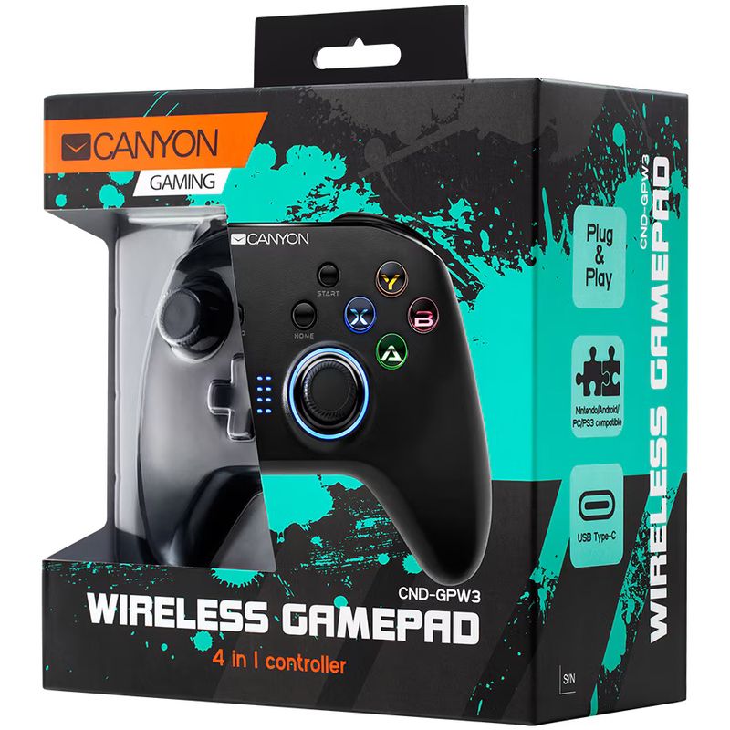 PC, gaming si accesorii - Gaming - Accesorii gaming - Controlere, Volane si Casti gaming - Controller Canyon GP-W3, Wireless, senzor 6 axe, Switch, Android, Windows, PS3, Negru - Infinity.ro
