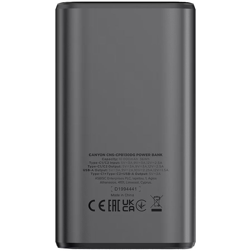 Laptop, Telefoane si Tablete - Telefoane mobile si accesorii - Accesorii Telefoane - Incarcatoare telefoane - Statie de incarcare CANYON, OnPower 130, TFT, 10000 mAh, PD, 30 W, negru/gri - Infinity.ro