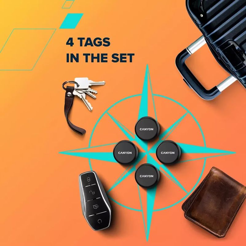 Laptop, Telefoane si Tablete - Wearables si gadgeturi - Gadgeturi - Dispozitive anti-pierdere - Dispozitiv de urmarire anti-pierdere OnTag 1, Canyon, (pachet de 4) - Infinity.ro