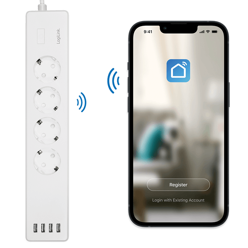 Casa si Gradina - Electrice - Accesorii electrice - Prelungitoare, triple, fise - Prelungitor inteligent LogiLink SH0104, Wi-Fi, 4 prize, 4xUSB, compatibil Tuya, 1.8m, Alb - Infinity.ro
