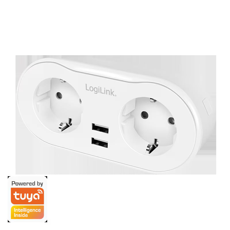 Casa si Gradina - Electrice - Prize - Priza inteligenta LogiLink SH0102, Wi-Fi, 2 prize, 2x USB-A 5V/2.4A, compatibil Tuya, Alb - Infinity.ro