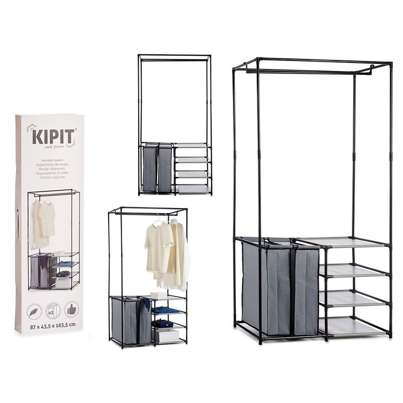 Casa si Gradina - Mobilier - Dulapuri si sifoniere - Sifoniere - Dulap dublu pentru haine cu cos de rufe inclus, 87 x 43,5 x 163,5cm, Negru - Infinity.ro