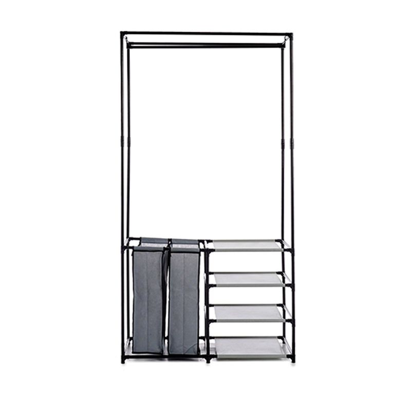 Casa si Gradina - Mobilier - Dulapuri si sifoniere - Sifoniere - Dulap dublu pentru haine cu cos de rufe inclus, 87 x 43,5 x 163,5cm, Negru - Infinity.ro