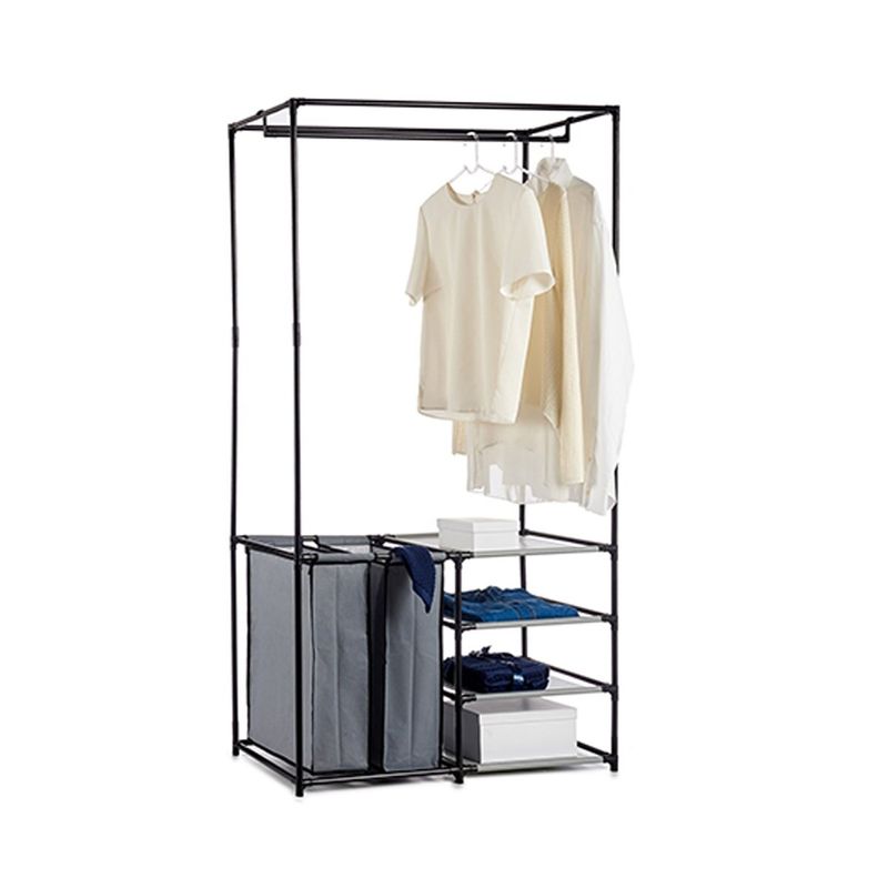 Casa si Gradina - Mobilier - Dulapuri si sifoniere - Sifoniere - Dulap dublu pentru haine cu cos de rufe inclus, 87 x 43,5 x 163,5cm, Negru - Infinity.ro