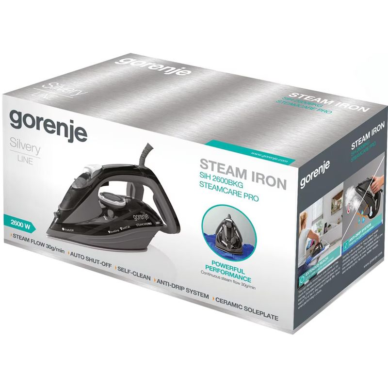 Electronice si Electrocasnice - Ingrijirea tesaturilor - Fiare de calcat - Fier de Calcat GORENJE SIH2600BKG, 2600W, 95g/min, 350ml, Talpa Ceramica, Negru - Infinity.ro