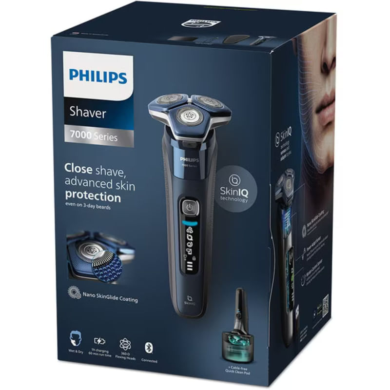 Ingrijire personala si Cosmetice - Aparate & accesorii ingrijire personala - Aparate de ras si tuns - Aparate de ras electrice - Aparat de ras PHILIPS Shaver Series 7000 S7885/50, acumulator, autonomie 60 min, SkinIQ, albastru - Infinity.ro