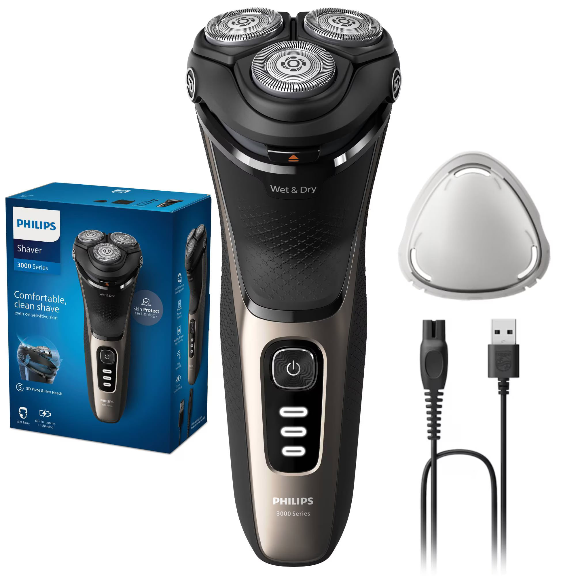 Aparat de ras PHILIPS Shaver Seria 3000 S3242/12, barbierit umed şi uscat, fara fir, capete 5D pivotante si flexibile, l