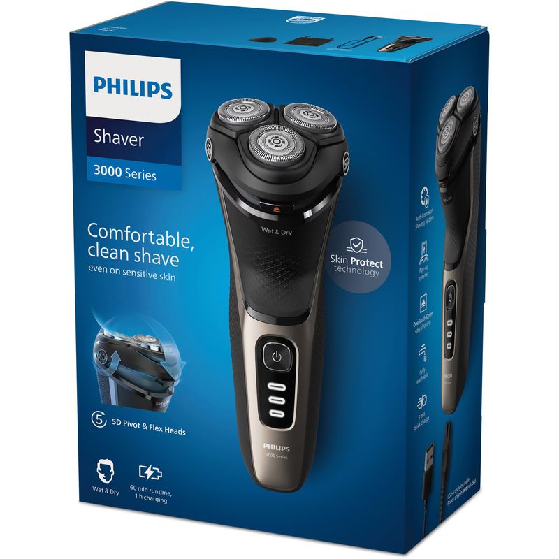 Ingrijire personala si Cosmetice - Aparate & accesorii ingrijire personala - Aparate de ras si tuns - Aparate de ras electrice - Aparat de ras PHILIPS Shaver Seria 3000 S3242/12, barbierit umed şi uscat, fara fir, capete 5D pivotante si flexibile, l - Infinity.ro