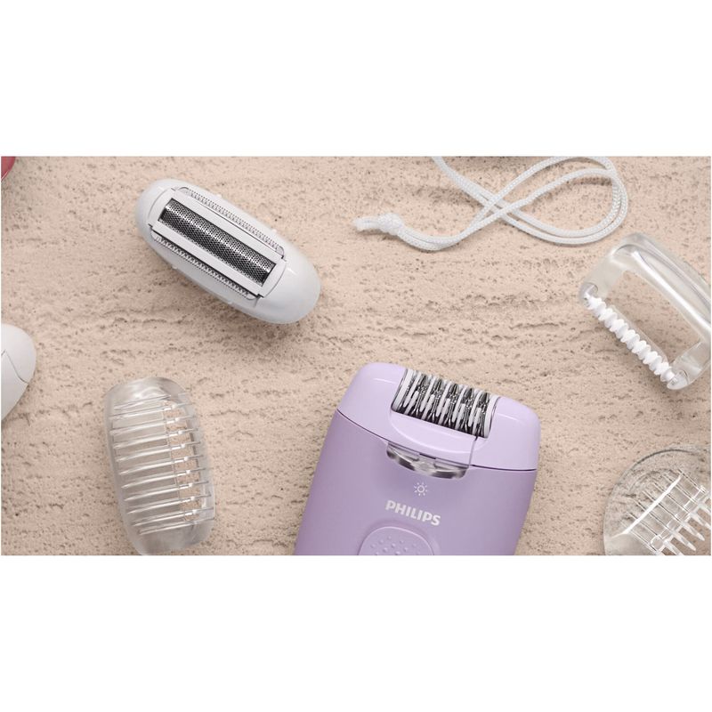 Ingrijire personala si Cosmetice - Aparate & accesorii ingrijire personala - Epilatoare si accesorii - Epilatoare - Epilator Philips Seria 4000 BRE257/00, 2 setari de viteza, cap de epilare lavabil, 4 accesorii, Lila - Infinity.ro