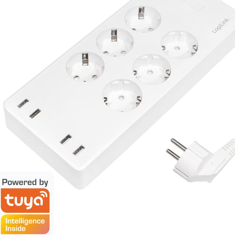 Casa si Gradina - Electrice - Accesorii electrice - Prelungitoare, triple, fise - Prelungitor inteligent Logilink SH0105, Wi-Fi, 6 prize, 4x USB-A, 1.8m, Alb - Infinity.ro