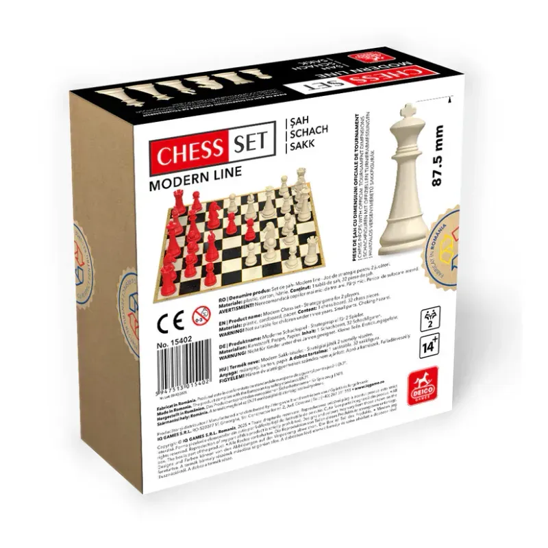 Jucarii, Copii si Bebe - Jucarii si jocuri - Jocuri si puzzle - Jocuri de societate - Joc de sah Modern Line Rosu – Set sah cu piese turneu Deico - Infinity.ro