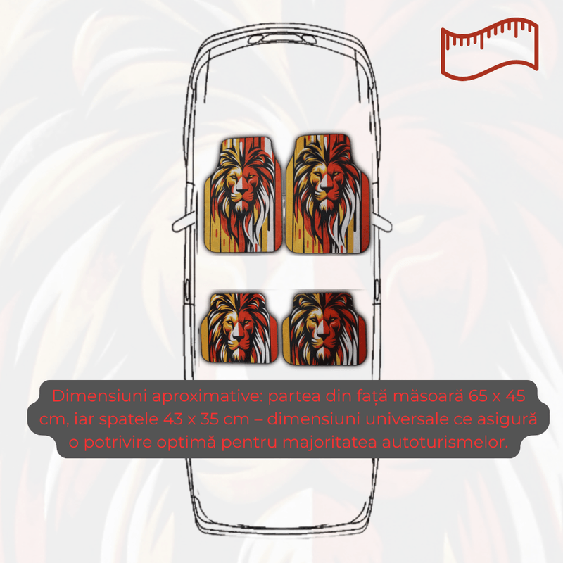Auto si Moto - Intretinere auto - Covorase auto - Covorase Auto Universale “Lion Power” – Design Tribal Rosu-Galben - Infinity.ro